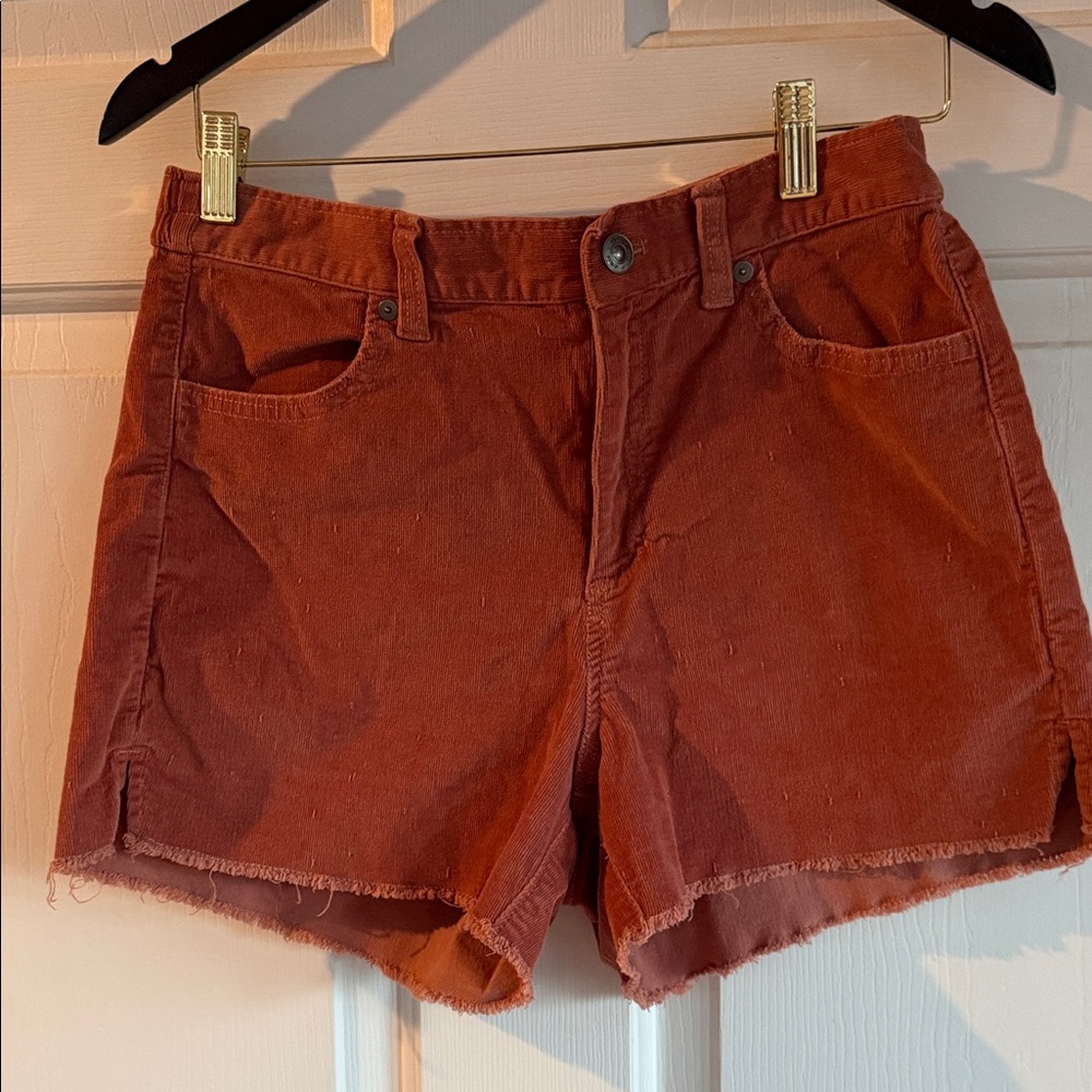 aerie Rust-Tone Frayed Hem Denim Shorts